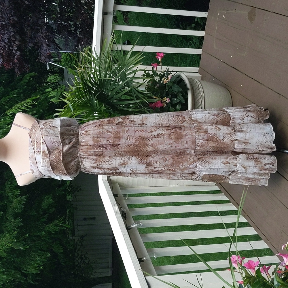 Boho Tiered Maxi Dress in Taupe Snake Print